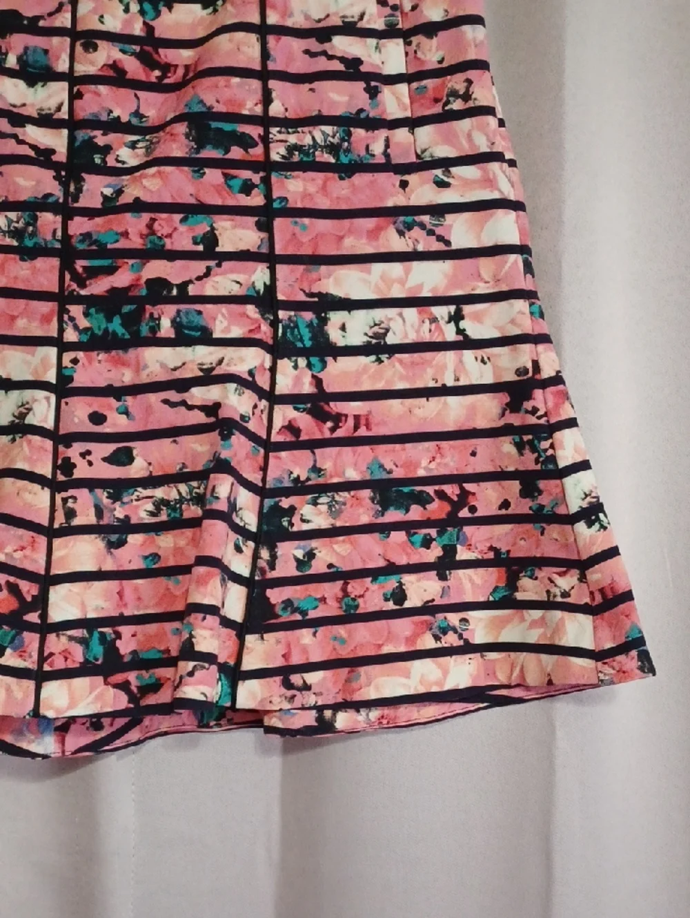 Banana Republic Pink Floral Striped Fit&Flare Skater Skirt Pink Black Pockets